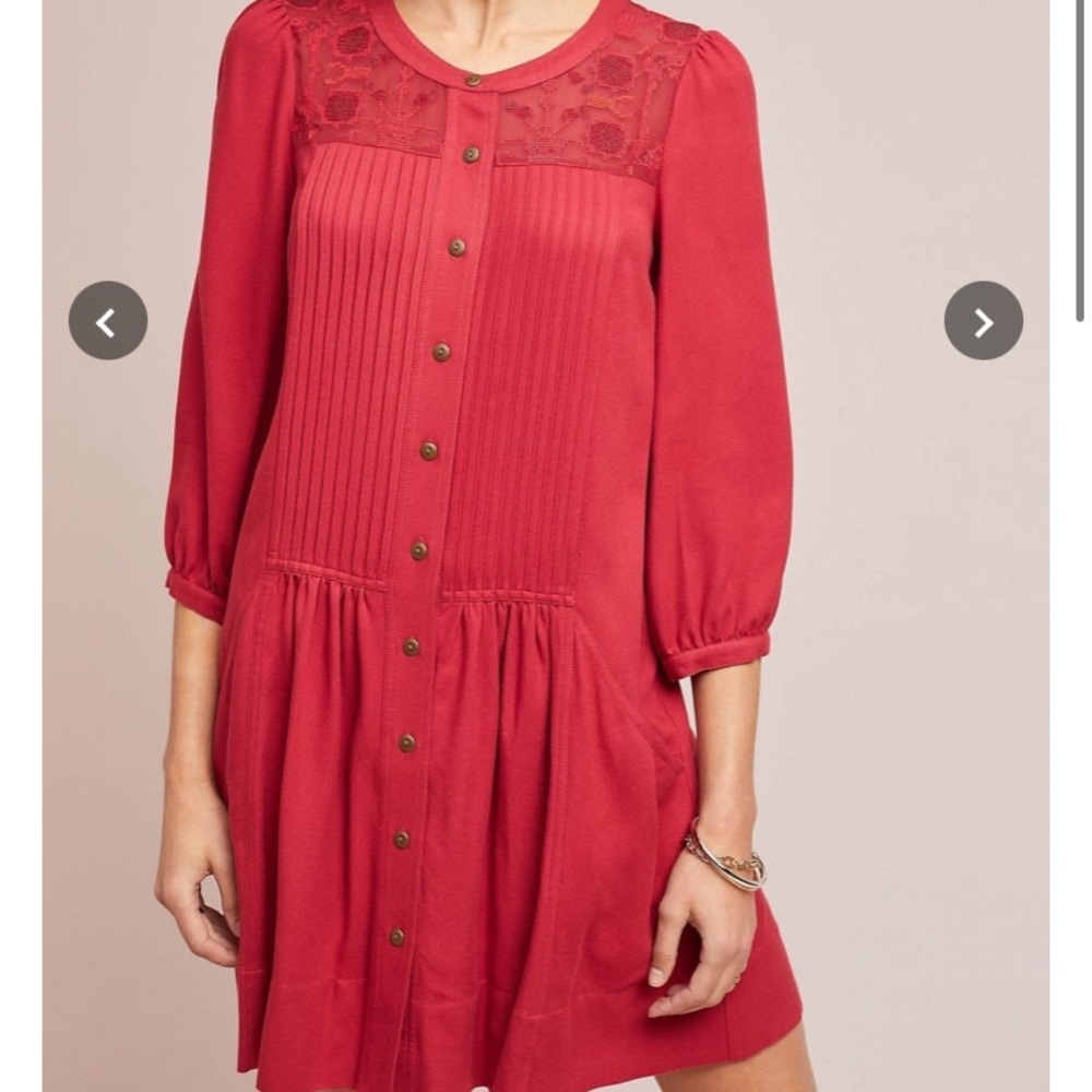Anthropologie Red Button-Down Dress
